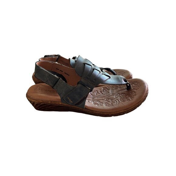 Born Karis Blue Leather Thong Wedge Shoe Sandals Size 8 Wedge D60504‎ - Picture 2 of 12